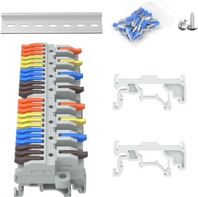 2Pcs 4 in 12 Out Push in Quick Wiring DIN Terminal Blocks 0.7-2.5mm 600V 32A