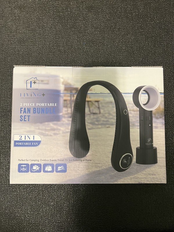 Living+ 2-Piece Portable Bladeless Fans, Rechargeable USB, Black