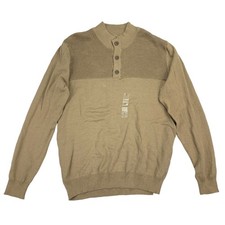 Club Room Mens Ribbed Four-Button Knit Cotton Pullover Sweater Light Brown L