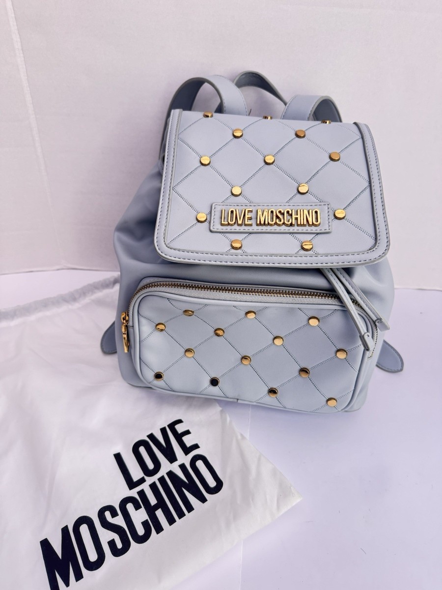 Love Moschino Sky Blue Gold Studded Backpack With Dust Bag UK