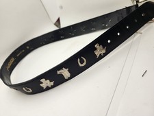 Silver And Black VTG Avignon Belt With Horse Shoes And Horse Embellishments M