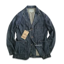 Linen Cotton Suit Coat Men's Vintage Casual Work Jacket Denim Coat Retro Top