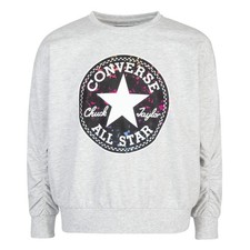 Converse Chuck Sweatshirt Girls M Heather Gray Patch Logo Ruched Sleeve RED636