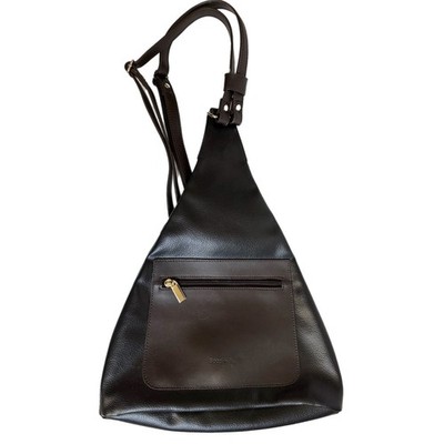 Bocci + Bii Leather Dark Brown Black Triangle Sling Backpack Convertible Bag
