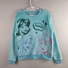 Disney 100 Princess Sweatshirt Girls M Fleece Jasmine Ariel Aurora Aqua Teal Top