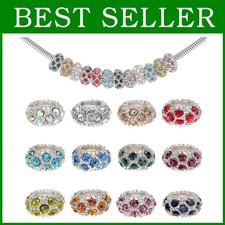 100pcs Rhinestone European Beads, Mixed Color Crystal Charms