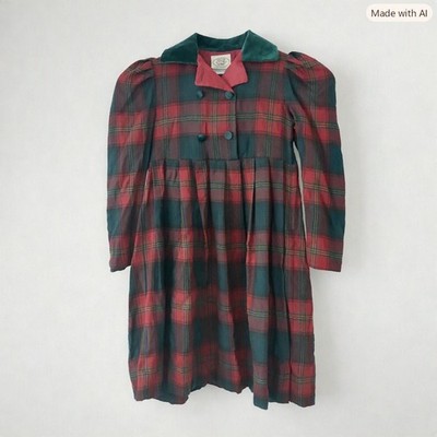 Laura Ashley Tartan Plaid Dress Wool Cotton Size 5-6 Years Vintage Christmas