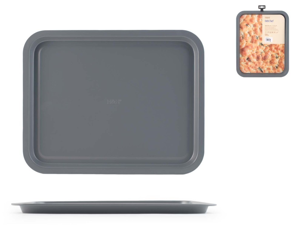 H&H Deli Chef Rectangular Nonstick Aluminum Baking Tray, Gray, cm