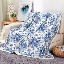 Blue Floral Throw Blanket, Botanical Floral Blanket, Soft, Flannel,... Fast Ship