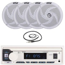Pyle PLMRB29W2 Single DIN MP3 Receiver, 4x 5.25" 180W White Speakers, Antenna