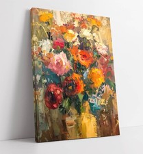 IMPRESSIONIST PAINTING OF FLOWER BOUQUET -FRAMED CANVAS WALL ART PICTURE PRINT