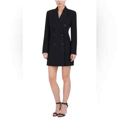 NWT BCBGMAXAZRIA Double Breasted Black Woven Blazer Mini Dress *4