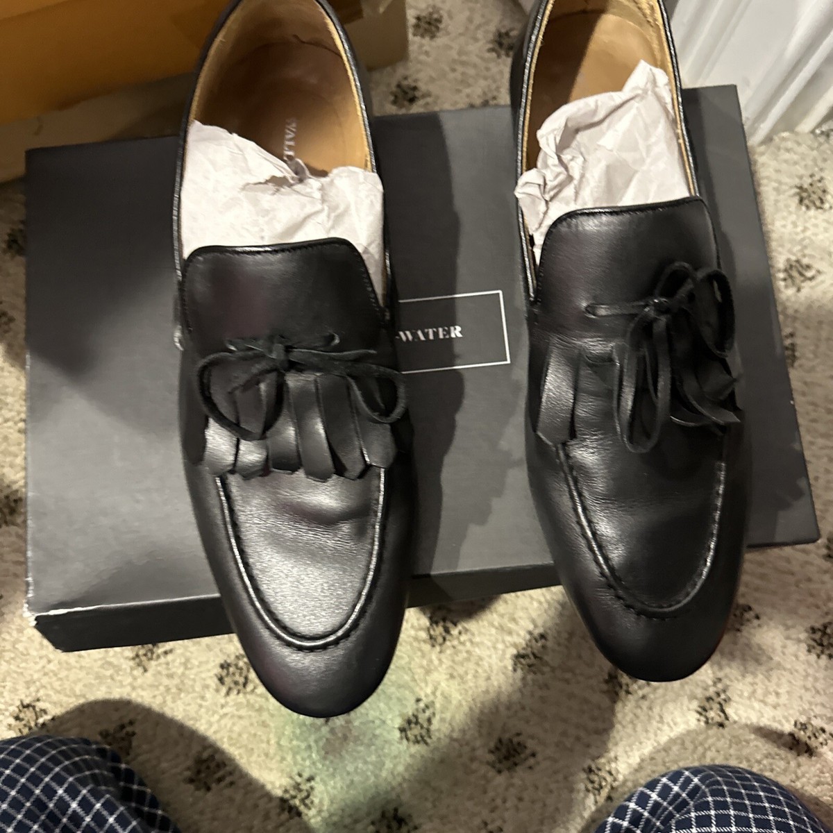 Wall Water Mens Leather Wing Tip Classy Size Black Dress Shoes ITALY  $350