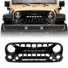 Glossy Black Front Armor Style Grille Grill W Lights For 07-18 Jeep Wrangler Jk