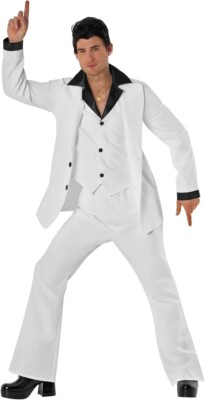 Herren Saturday Night Fever Kostüm Erwachsene 70er weiß Disco Anzug Verkleidung M-XXL