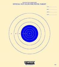 B-2 [B2] Official 50 Foot Slow Fire Pistol Target (25) Tagboard-blue bull's eye