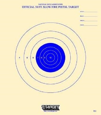 B-2 [B2] Official 50 Foot Slow Fire Pistol Target (25) Tagboard-blue bull's eye