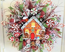 Gingerbread Decor, Front Door Candy Cane Wreath, Gingerbread Christmas Wreath