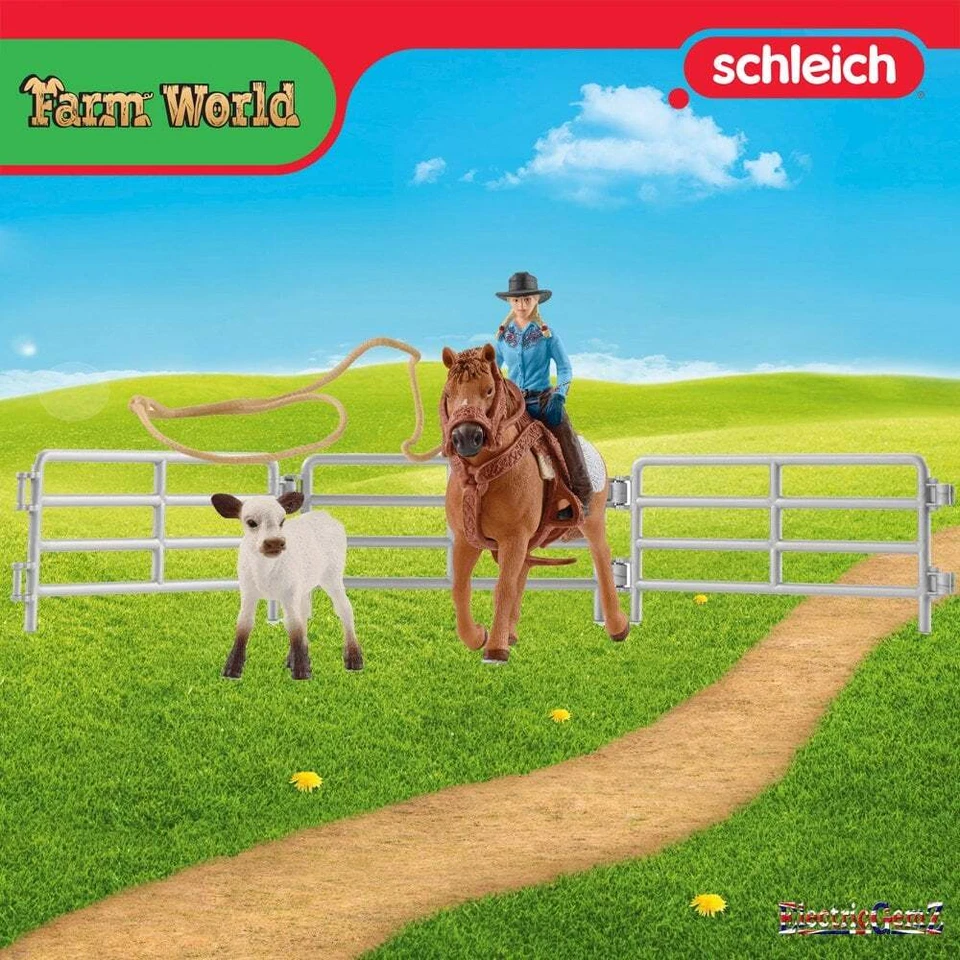 Schleich Farm World 4777 Vaquera Equipo Cuerda Diversión con Figura Caballo Lazo Valla Foto 2 de 4