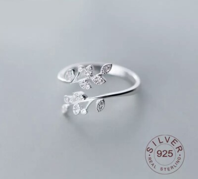 Blatt Ring echt Sterlingsilber 925 verstellbar 48-54 mit Zirkonia Damenring