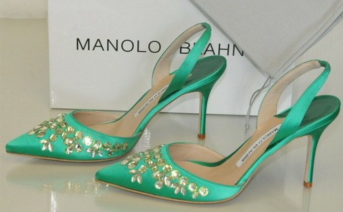 green jeweled heels