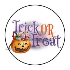 30 HALLOWEEN ENVELOPE SEALS LABELS STICKERS 1.5" ROUND TRICK OR TREAT PUMPKIN
