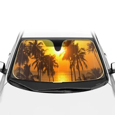 Beach Sunset Folding Sun Shade UV Shield 58x27In For Car Truck SUV Palm Tree