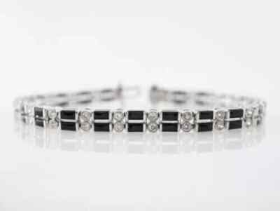 7.60 Ct Baguette Simulated Black Diamond Tennis Bracelet 14K White Gold Plated