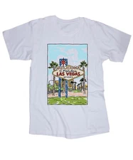 Las Vegas NEVADA drawing painting White T-shirt Welcome to Fabulous Poker