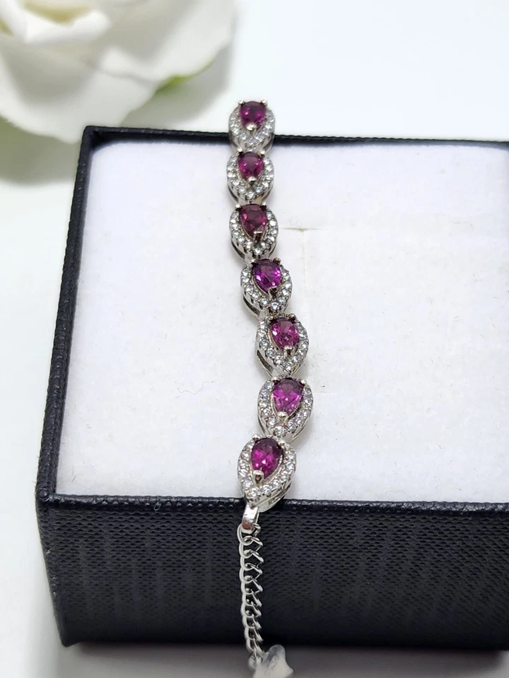 Natural Rhodolite Garnet Bracelet Sterling Silver 925 - image 2 of 4