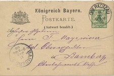 BAYERN "OBERKOTZAU" (Ofr.) K1 5 Pf GA-Postkarte (ABART) 1895 n. "BAMBERG 2." K1