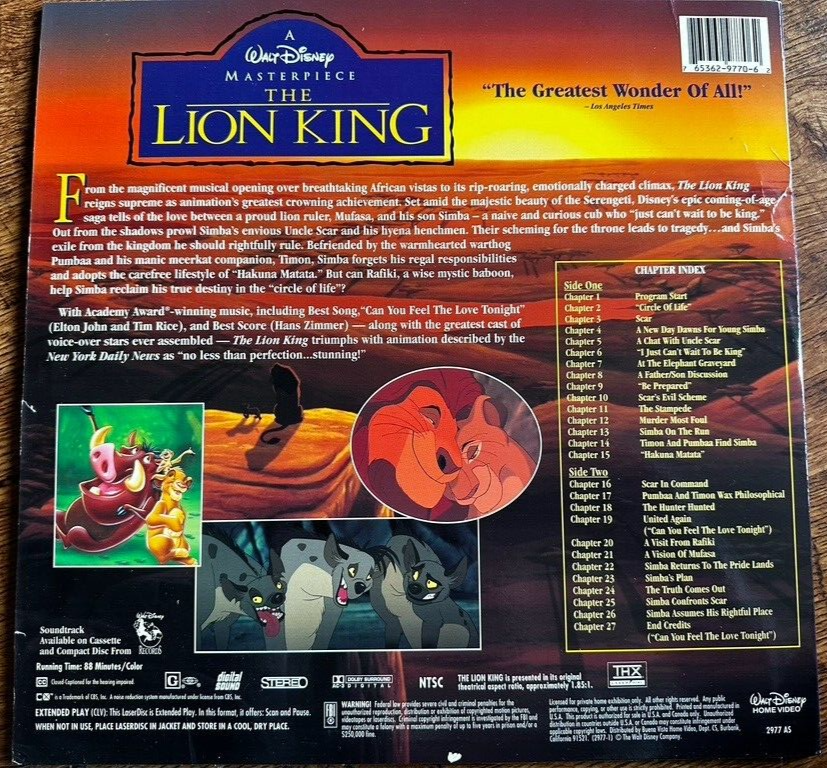 The Lion King LaserDisc US NTSC 1994 Disney Animated Movie Classic THX