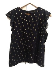 NWT FiveSeventyFive Barney’s NY Blouse $345 SZ S Metallic Flutter Ruffle Holiday