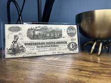 1862 Confederate States Of America 100 Dollar Note Excellent Condition...