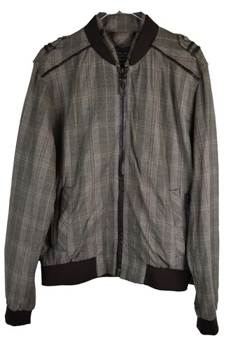Zara Man Mens Brown Check Bomber Harrington Jacket Size L Cotton Blend