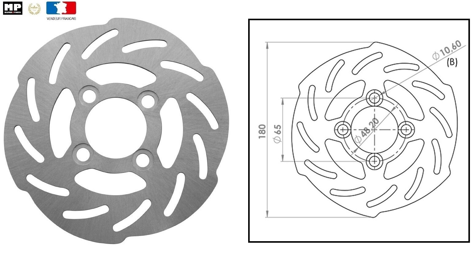 Disque de frein avant Ø180mm pour scooter Yamaha Slider et MBK Booster 50