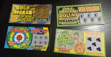 4 NEW assorted FAKE faux LOTTERY TICKETS Prank gag gift NO VALUE