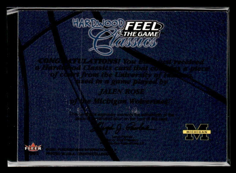 2001 Fleer Greats of the Game #N/A Jalen Rose Very Good - Image 2 of 2