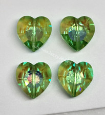 4pc Swarovski Crystal Peridot 12mm Heart 5131 Beads; Center Drilled