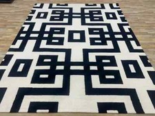 Black White Hand Tufted Rug Geometric Area Rug Loop Pile Pure nz Wool Livings