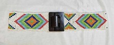 Handcrafted Multicolor Southwestern Seed Beads Stretch Belt boho Wooden Buckle