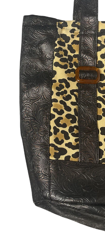 Bolso de Mano Isabellas Journey Negro Imitación Cuero Tooled Leopardo Estampado Animal Foto 4 de 4