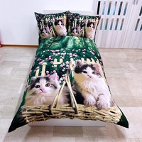Katzen Set 2Pezzi Einzelbett Bettbezug 160X200Cm Zwei KissenbezüGe Umkehrbar M10