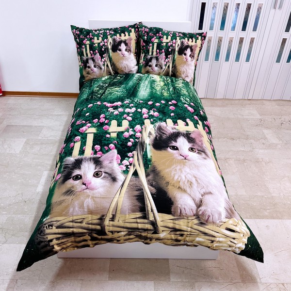 Katzen Set 2Pezzi Einzelbett Bettbezug 160X200Cm Zwei KissenbezüGe Umkehrbar M10-image