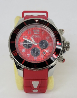 Kyboe! Men's Watch Giant 48MM Stainless Steel Case Chrono Red Band Backlight