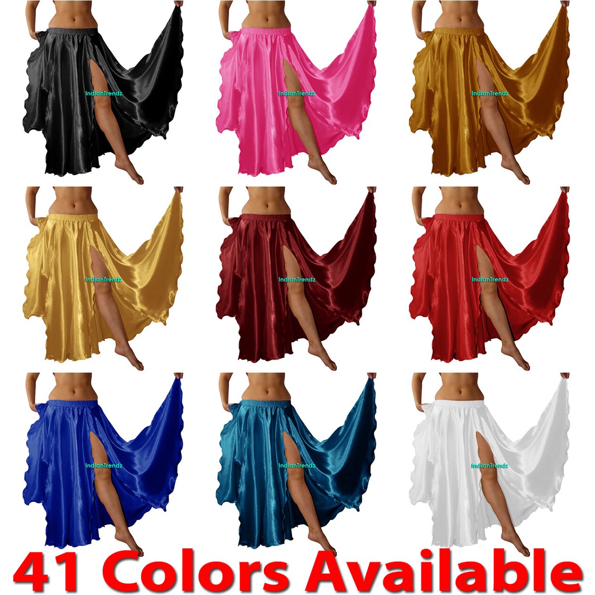 Satin Front Slit Skirt Full Belly Dance Gypsy Tribal Costume