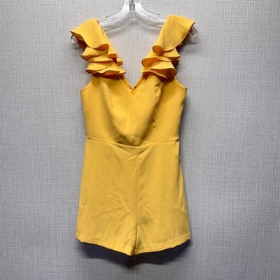 Amanda Uprichard Gimlet Romper Womens S Yellow Ruffle V-Neck Barbiecore Chic