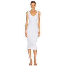 ENZA COSTA Rib Sweater Midi Tank Dress Womens Medium White V-neck Stretch NEW