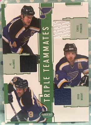 ST. LOUIS BLUES 2002-03 In The Game Parkhurst Triple Teammates Game-Used Jersey