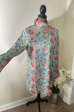 Glamorous Mint Green Floral Tie Neck Dress Asian Inspired Flowy Party Dress
